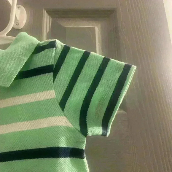 Carters NWT green with blue & white striped romper has snaps and collar 18 mths - Picture 5 of 11